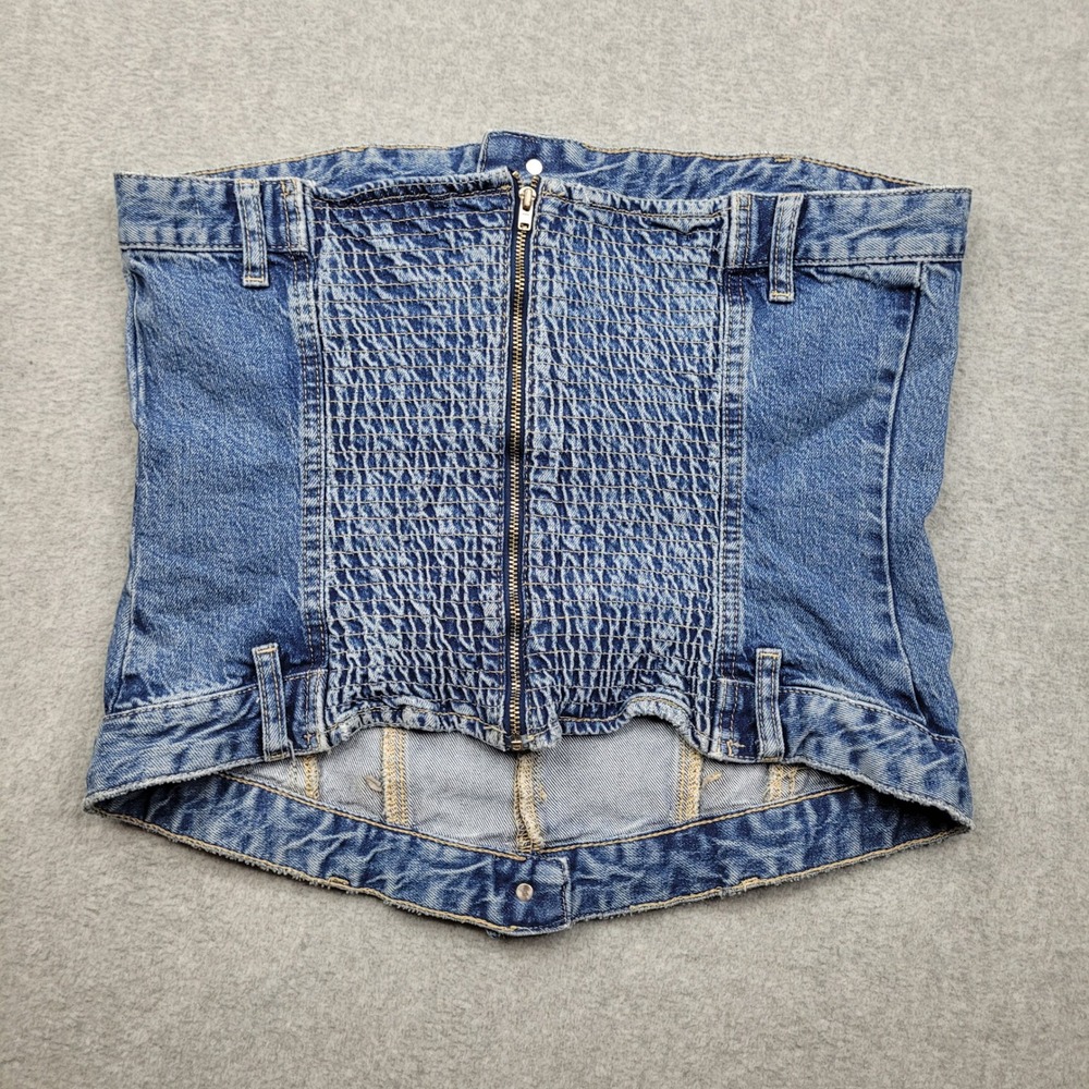 Zara Denim Corset Top Womens Large Blue Strapless Smocked Back Zip 9213/010/400 - Picture 5 of 5